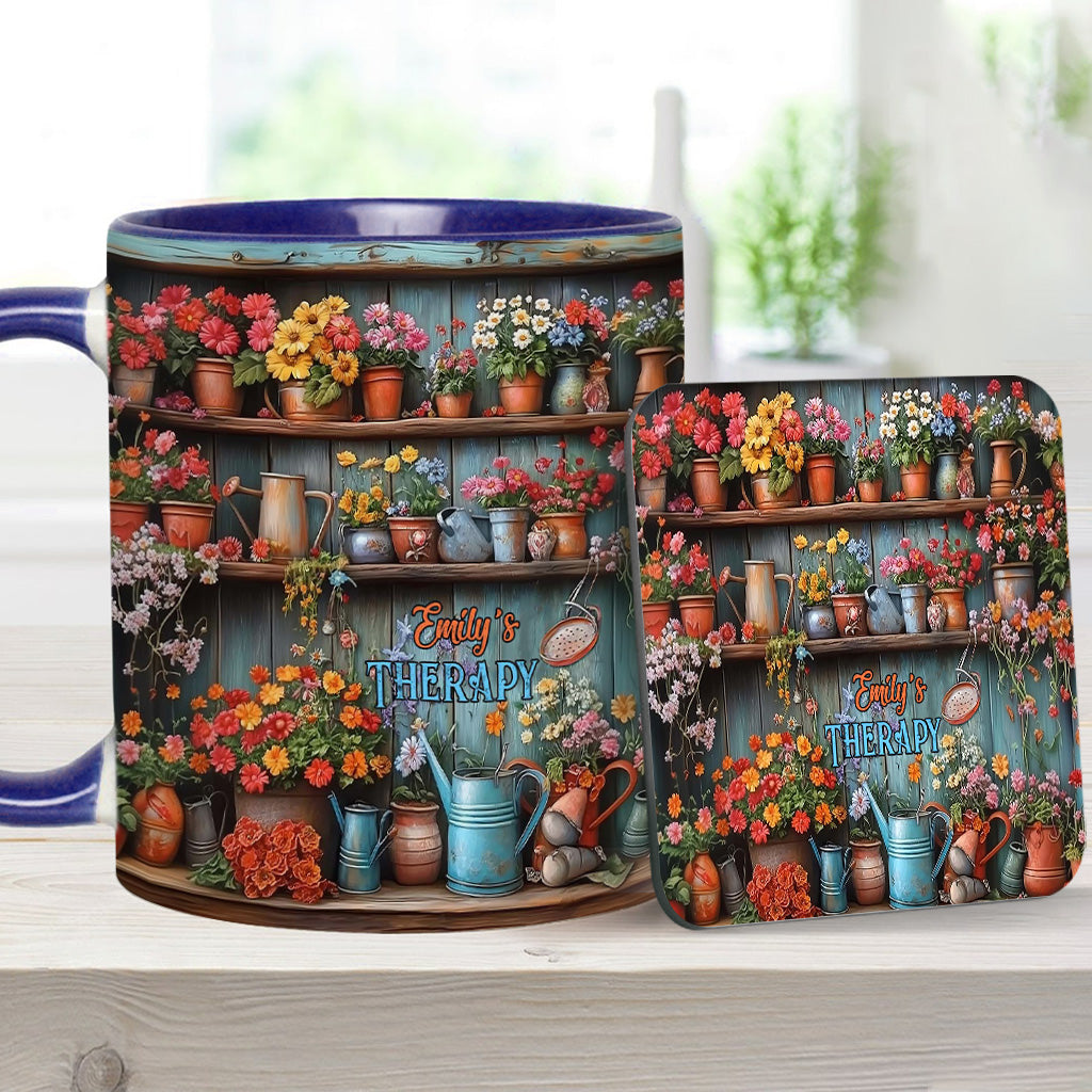 Gardening Is My Therapy - Personalized Gardening Accent Mug