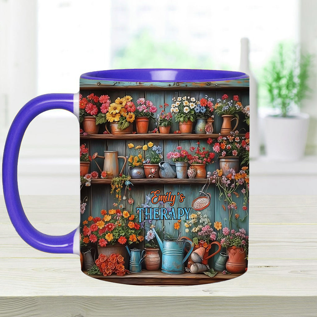 Gardening Is My Therapy - Personalized Gardening Accent Mug