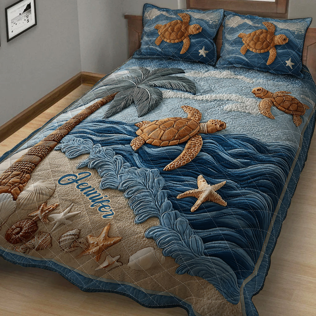 Ensemble de courtepointe personnalisé « J’adore les tortues »