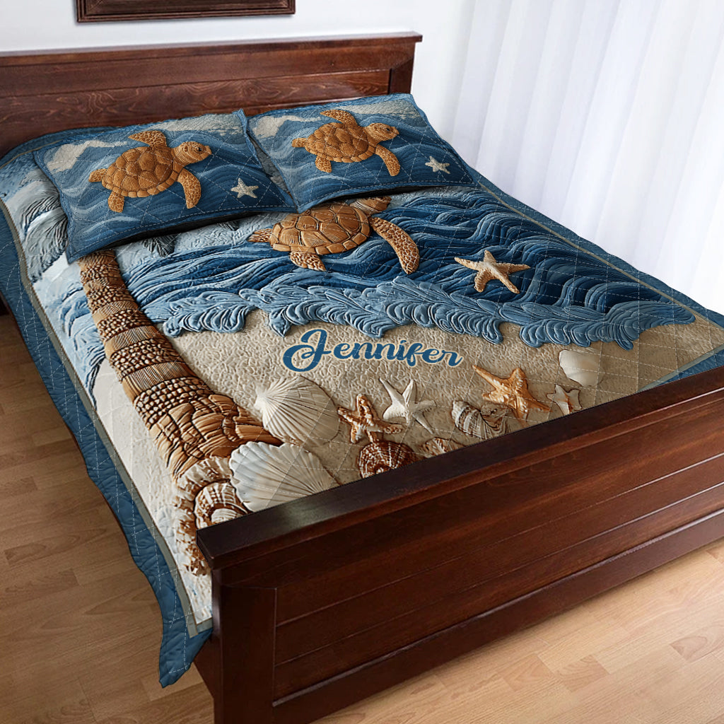 Ensemble de courtepointe personnalisé « J’adore les tortues »