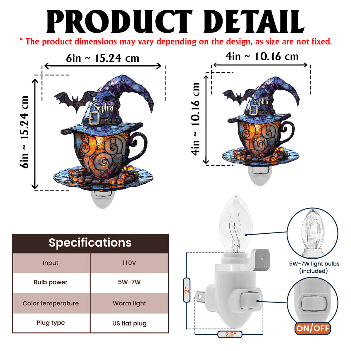 Chapeau de sorcière et tasse à café - Veilleuse sorcière personnalisée en acrylique
