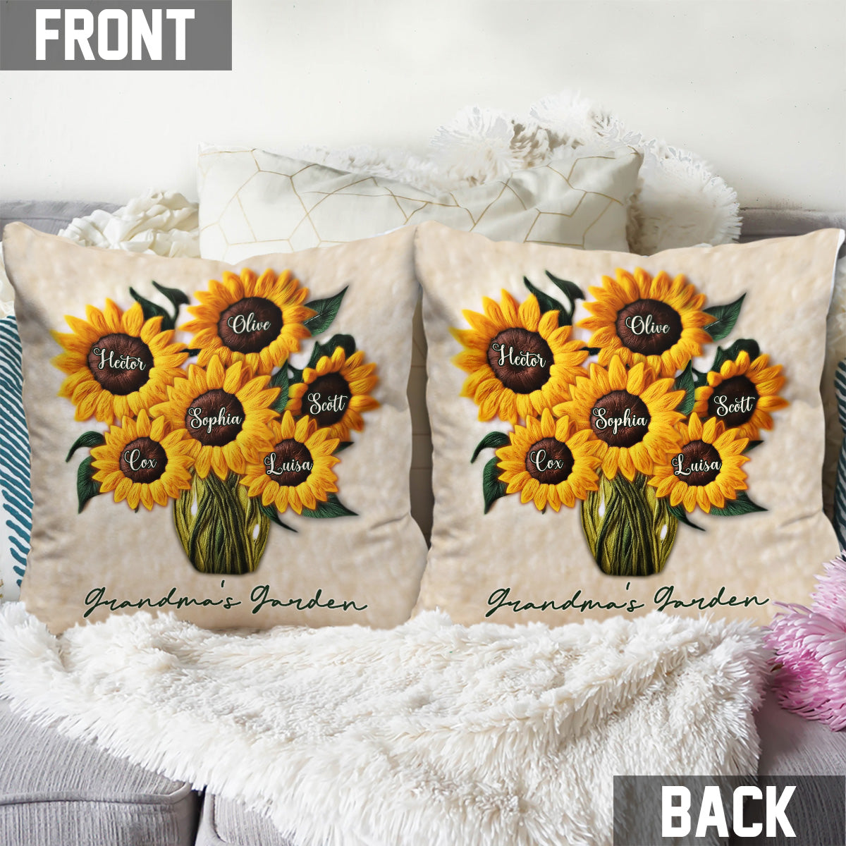 Le jardin de maman de grand-mère - Coussin décoratif personnalisé pour grand-mère