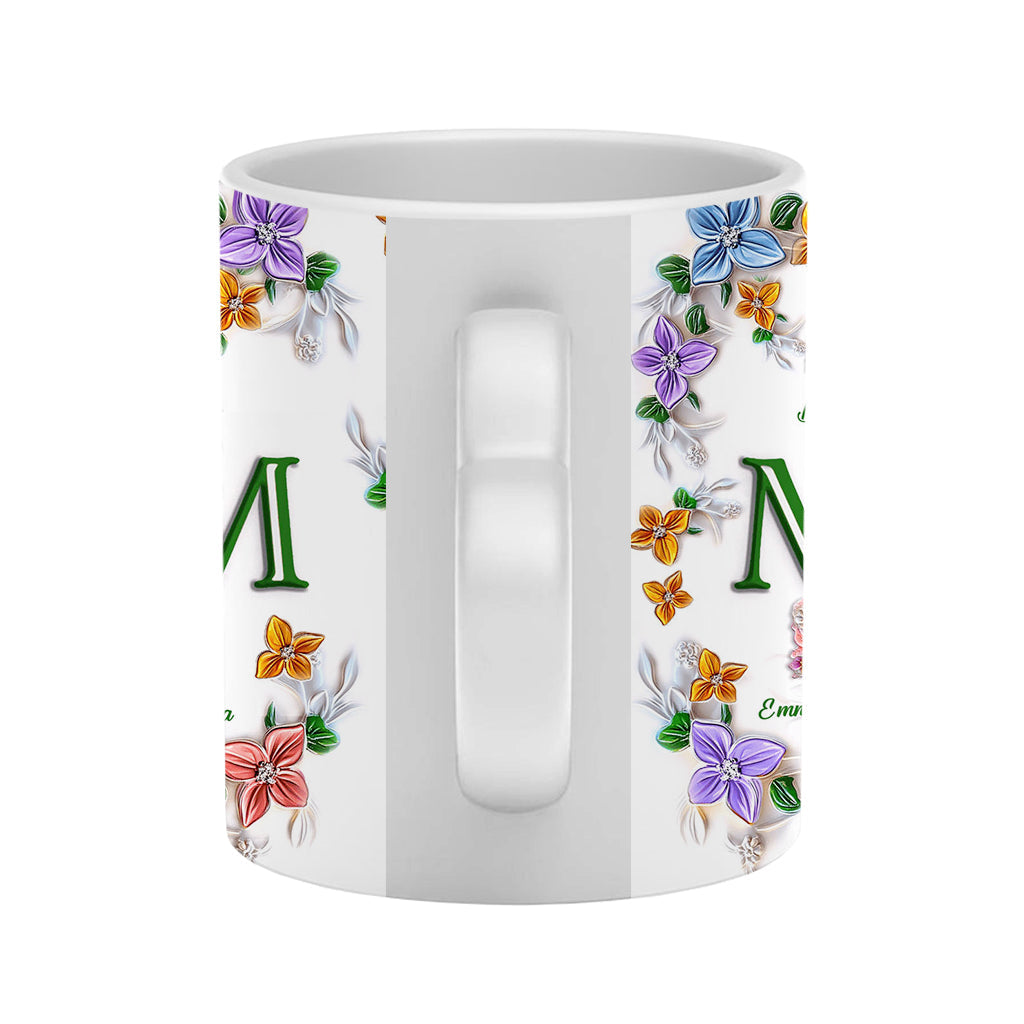 Mug personnalisé « Papillons colorés Maman » avec anse en forme de cœur