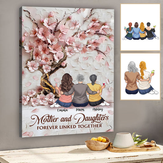 Mère et filles liées à jamais - Toile et affiche personnalisées pour maman