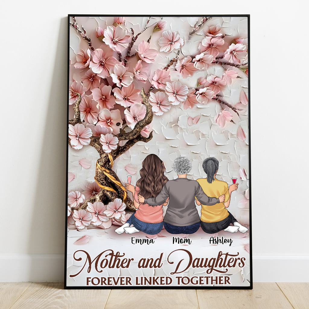 Mother And Daughters Forever Linked Together - Personalized Mother Canvas And Poster