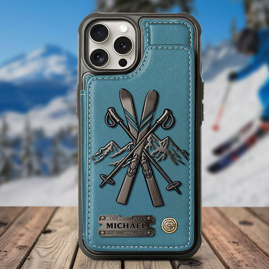 Passionné de ski ? Étui portefeuille personnalisé pour téléphone - Étui portefeuille de ski