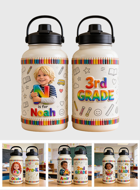 Back To School - Personalized Kid Kids Water Bottle