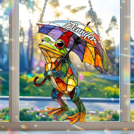 Adorable Frog - Personalized Frog Window Hanging Suncatcher Ornament