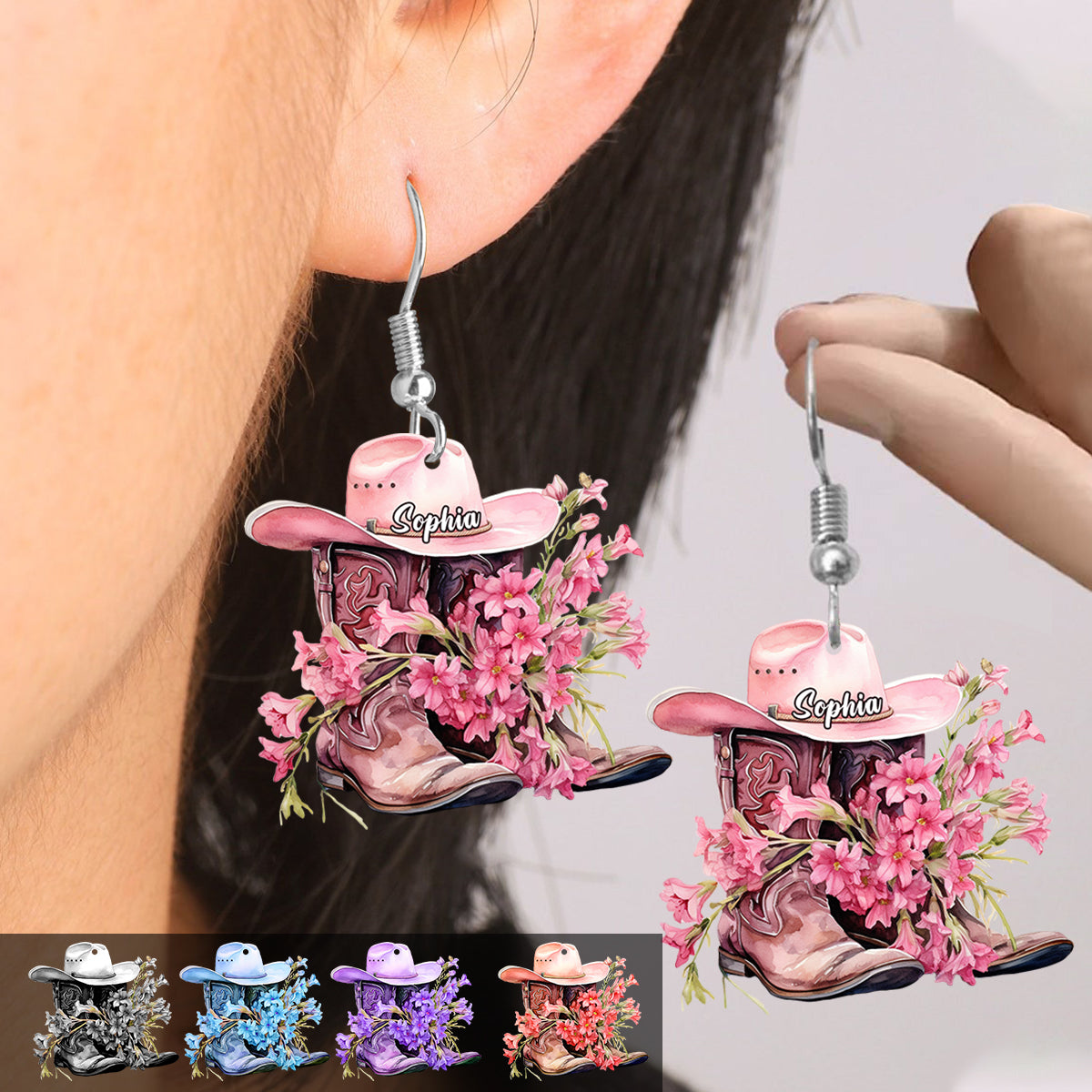Bottes de cowgirl - Boucles d'oreilles de cowgirl personnalisées