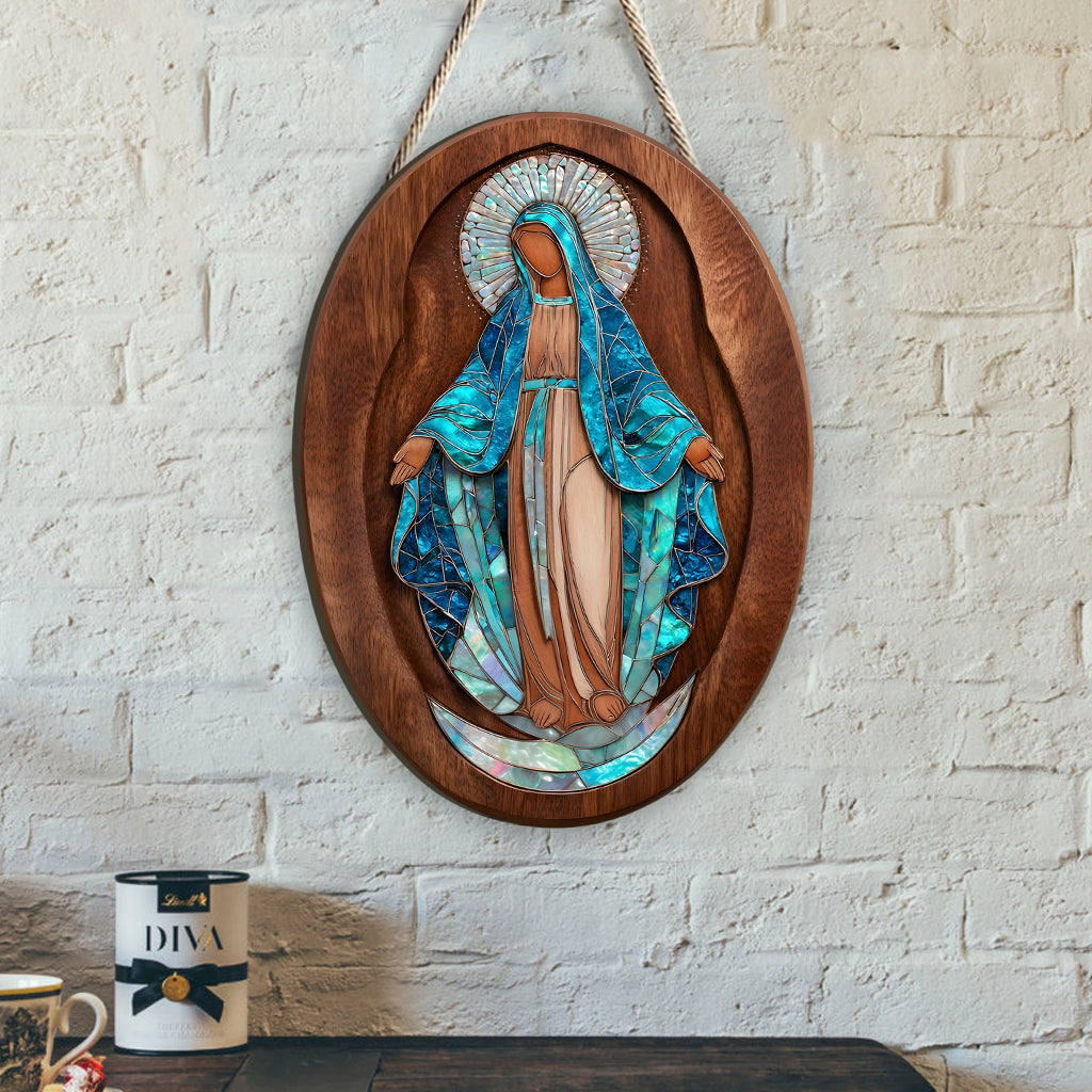 Virgin Mary Mother Of Pearl Styled Wall Decor - Personalized Christian Custom Shaped Wood Sign