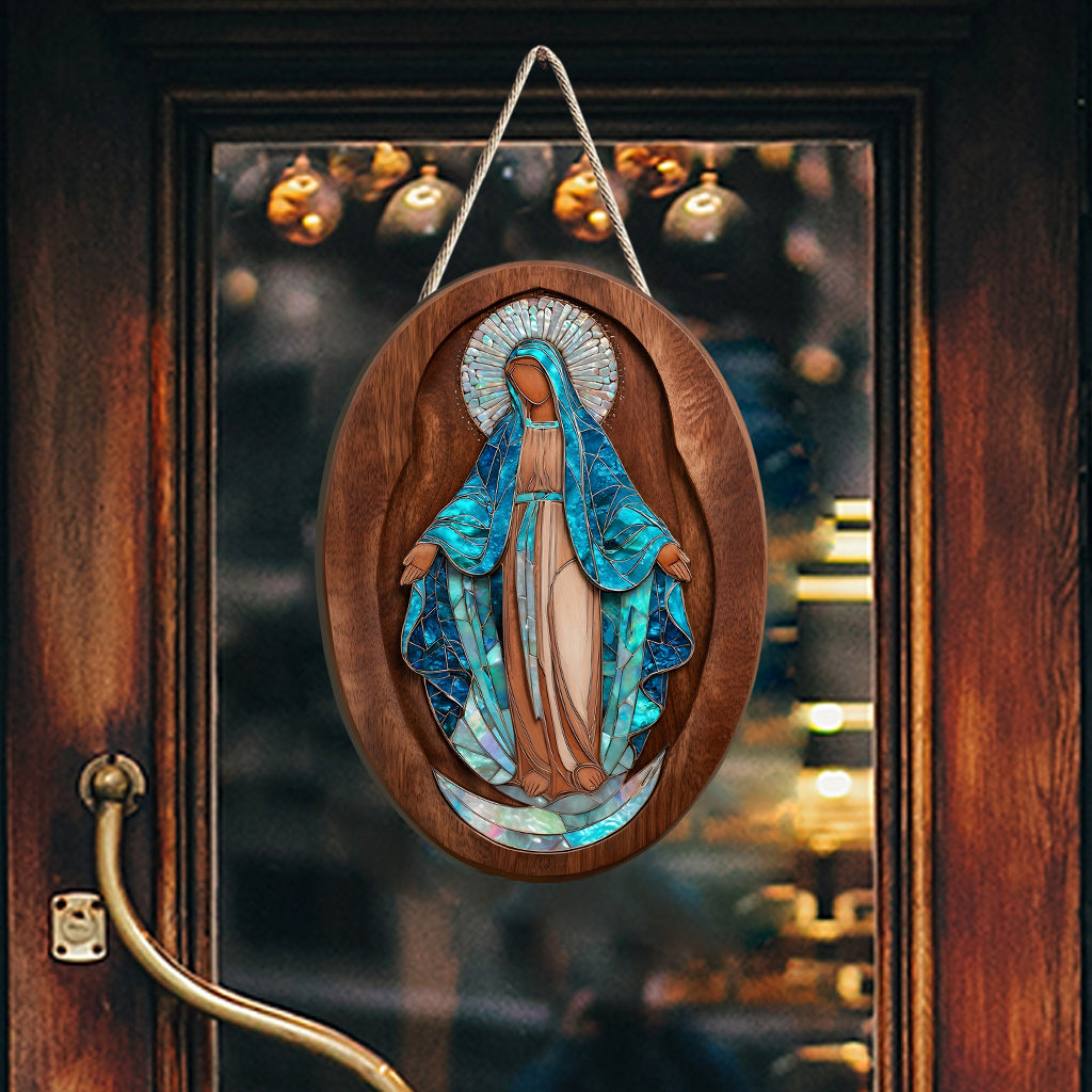 Virgin Mary Mother Of Pearl Styled Wall Decor - Personalized Christian Custom Shaped Wood Sign