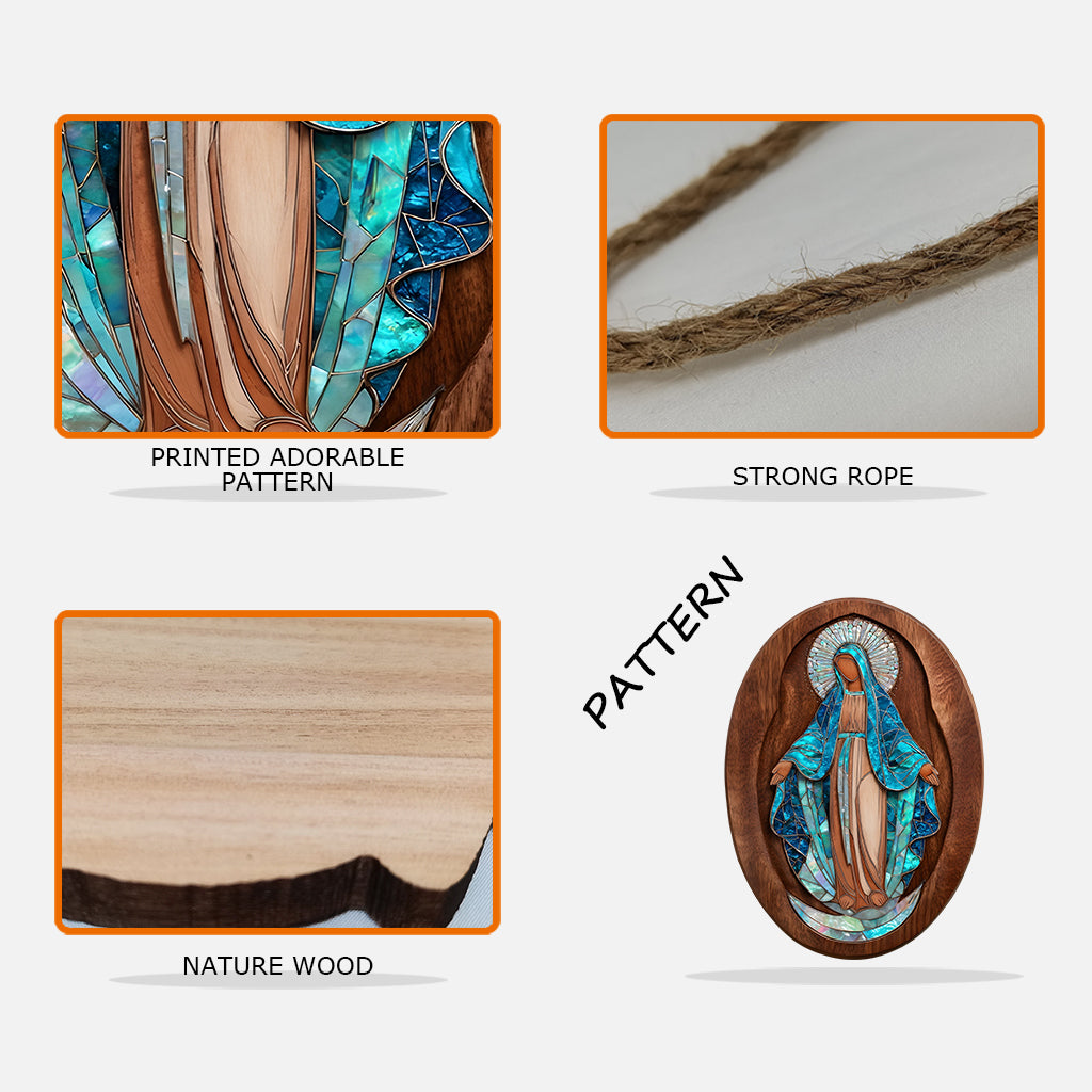 Virgin Mary Mother Of Pearl Styled Wall Decor - Personalized Christian Custom Shaped Wood Sign