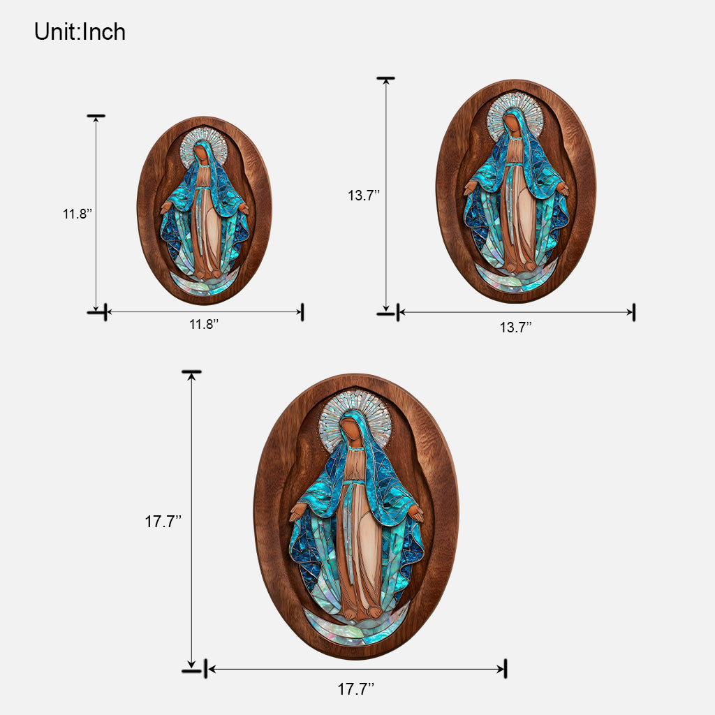 Virgin Mary Mother Of Pearl Styled Wall Decor - Personalized Christian Custom Shaped Wood Sign