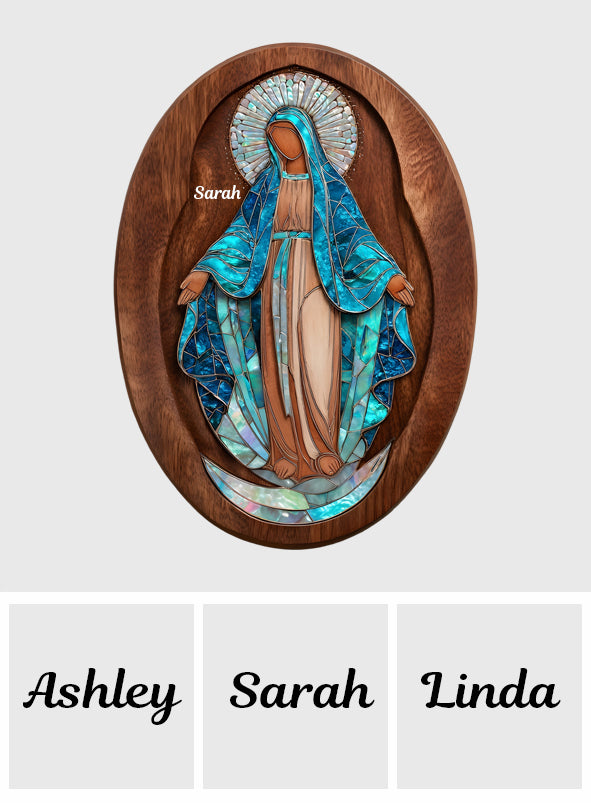 Virgin Mary Mother Of Pearl Styled Wall Decor - Personalized Christian Custom Shaped Wood Sign
