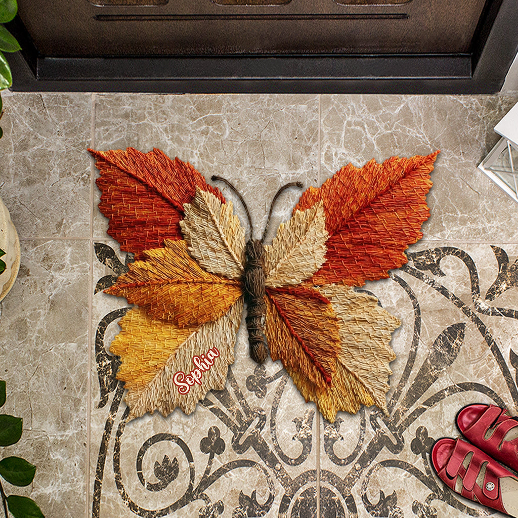Paillasson/tapis de porte personnalisé en forme de papillon d'automne - Motif papillon d'automne