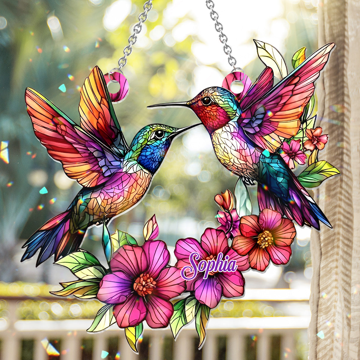 Coloful Hummingbird - Personalized Hummingbird Window Hanging Suncatcher Ornament