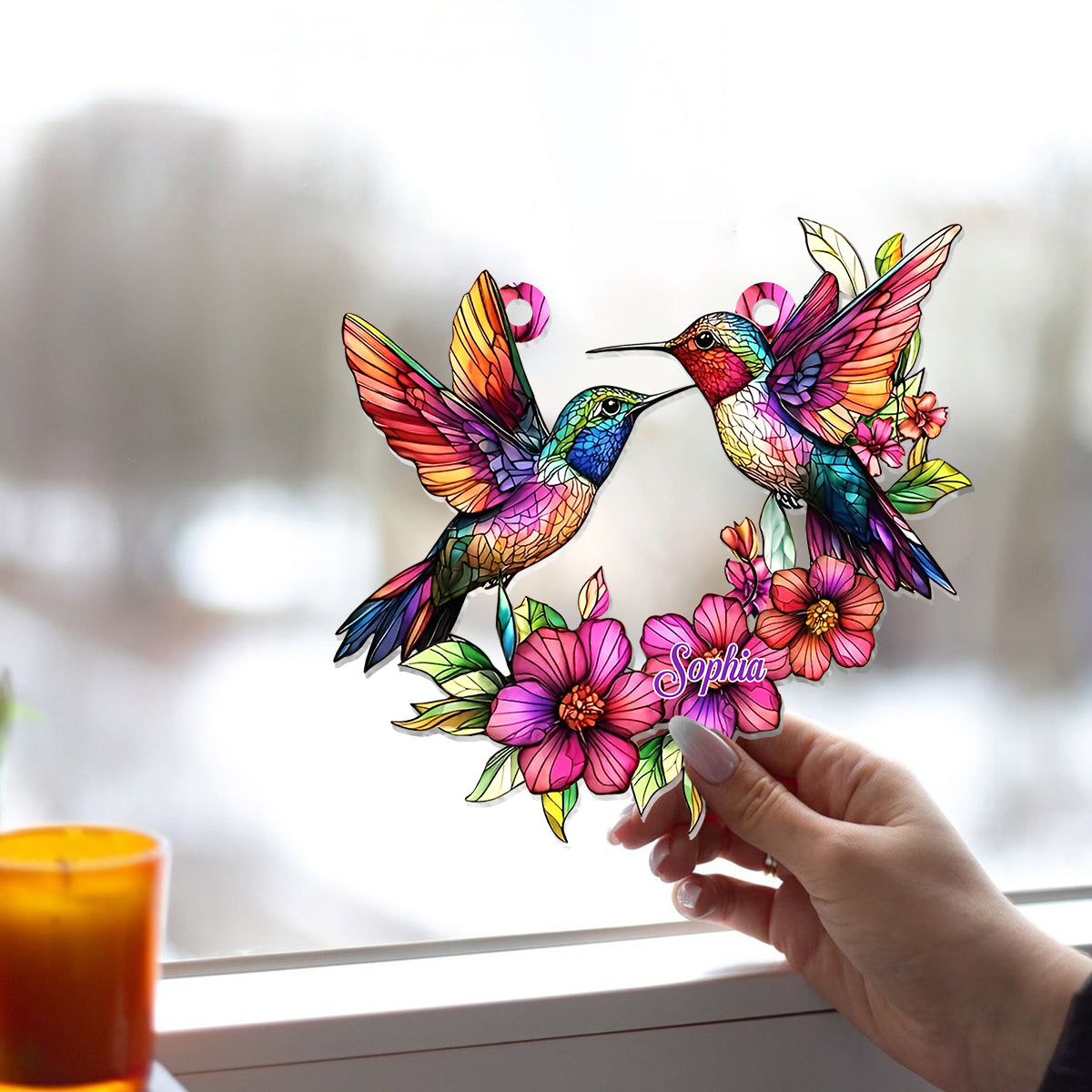Coloful Hummingbird - Personalized Hummingbird Window Hanging Suncatcher Ornament