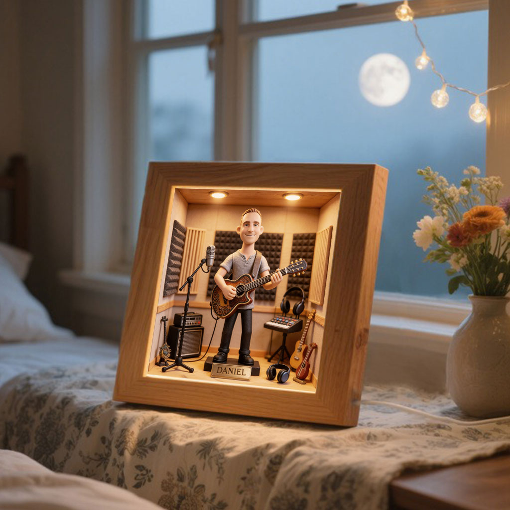 Music Studio Diorama – Custom Instrument - Personalized Guitar Wooden Frame LED Light