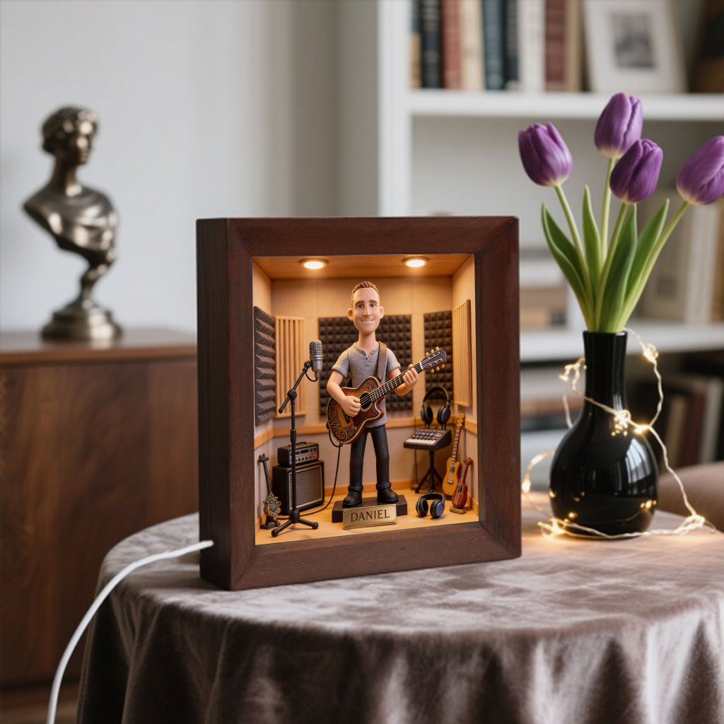 Music Studio Diorama – Custom Instrument - Personalized Guitar Wooden Frame LED Light