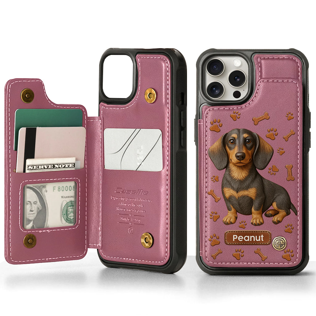 J'aime mon chien - Étui portefeuille personnalisé pour téléphone avec motif teckel