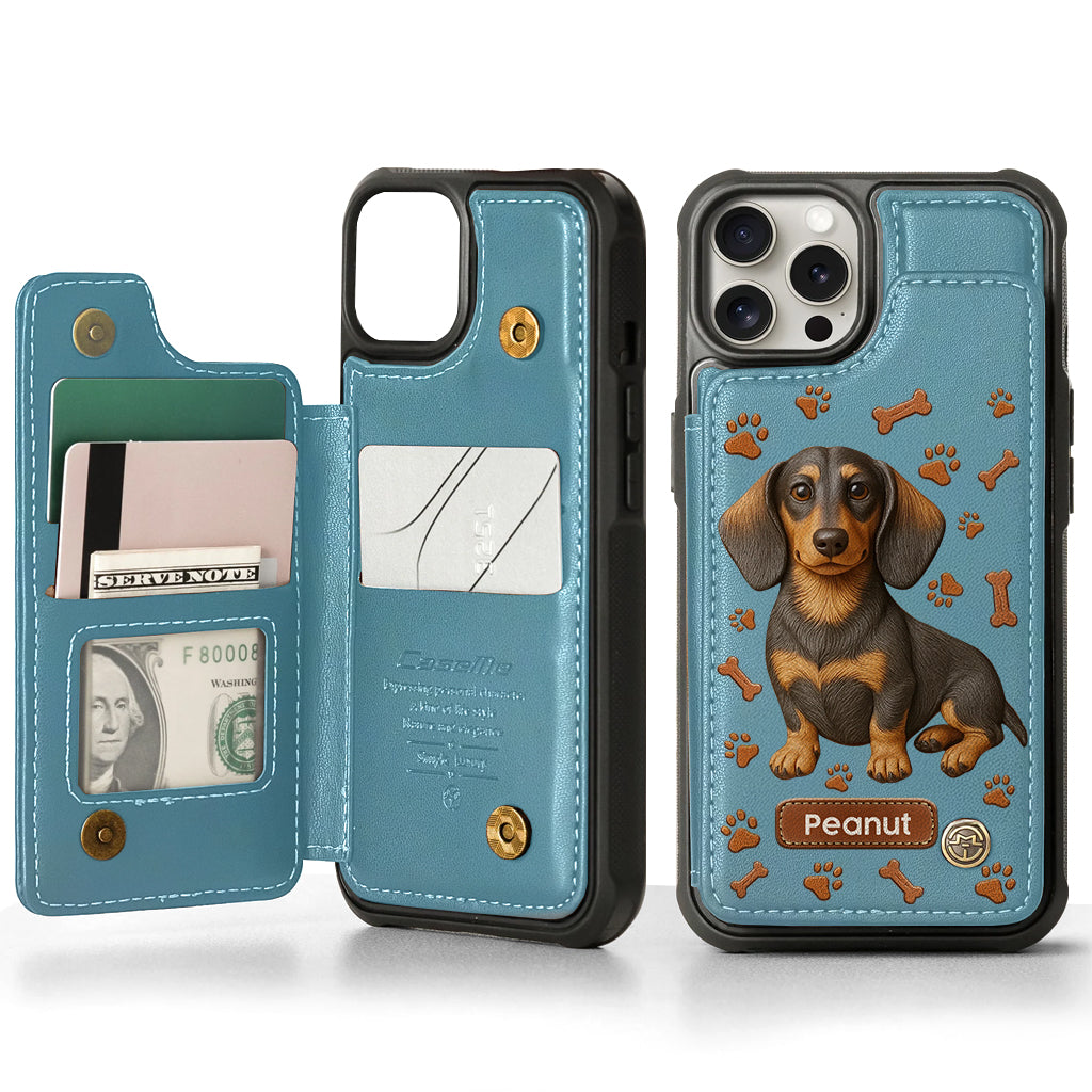 J'aime mon chien - Étui portefeuille personnalisé pour téléphone avec motif teckel