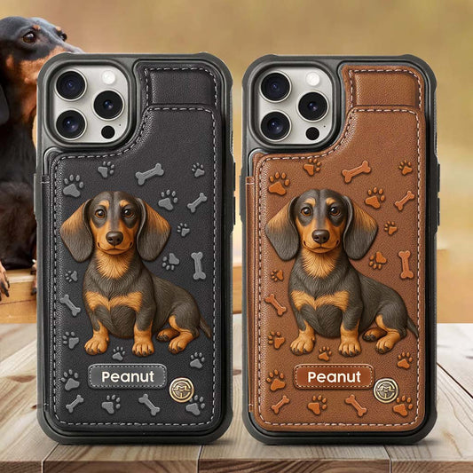 J'aime mon chien - Étui portefeuille personnalisé pour téléphone avec motif teckel