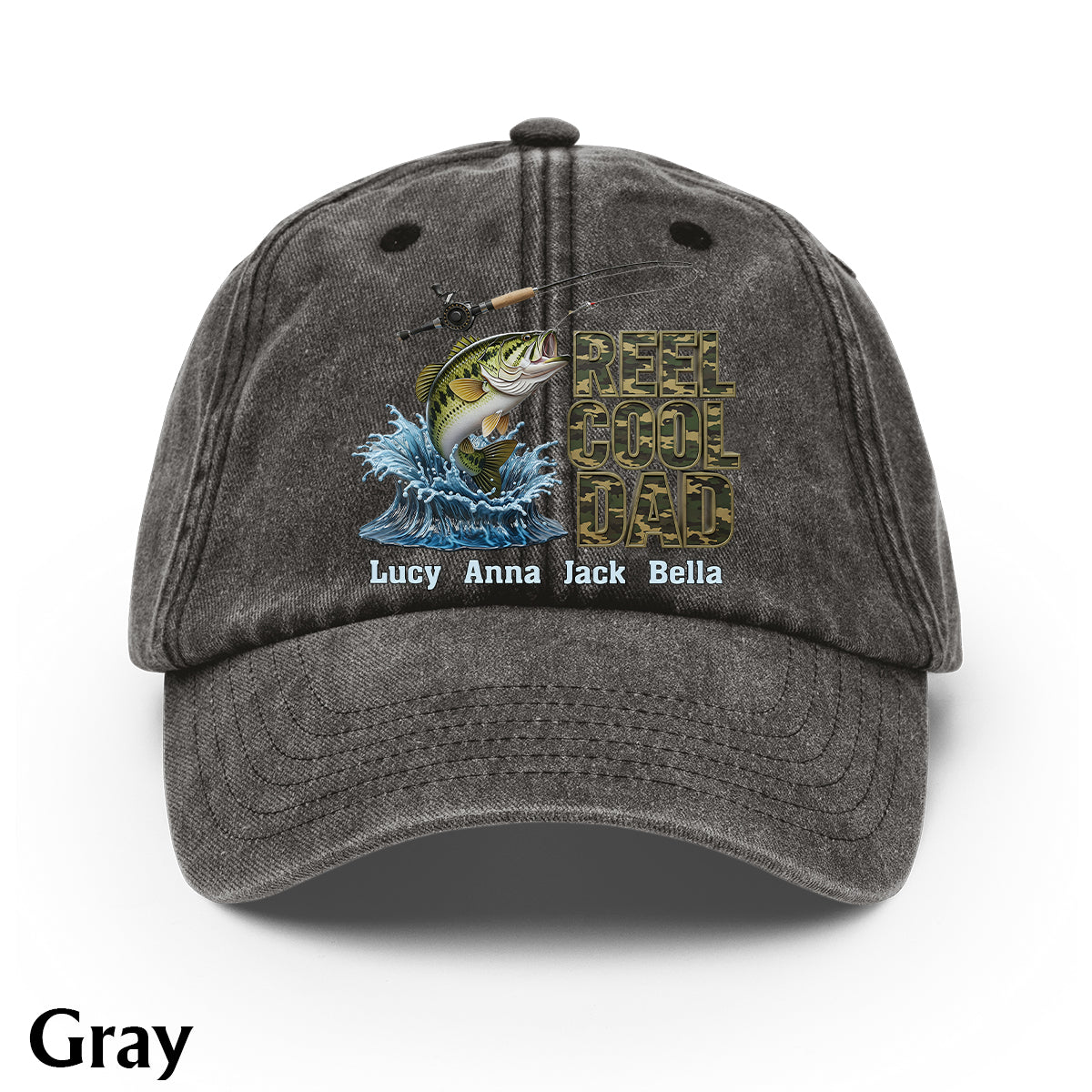 Reel Cool Dad - Personalized Fishing Washed Denim Cap