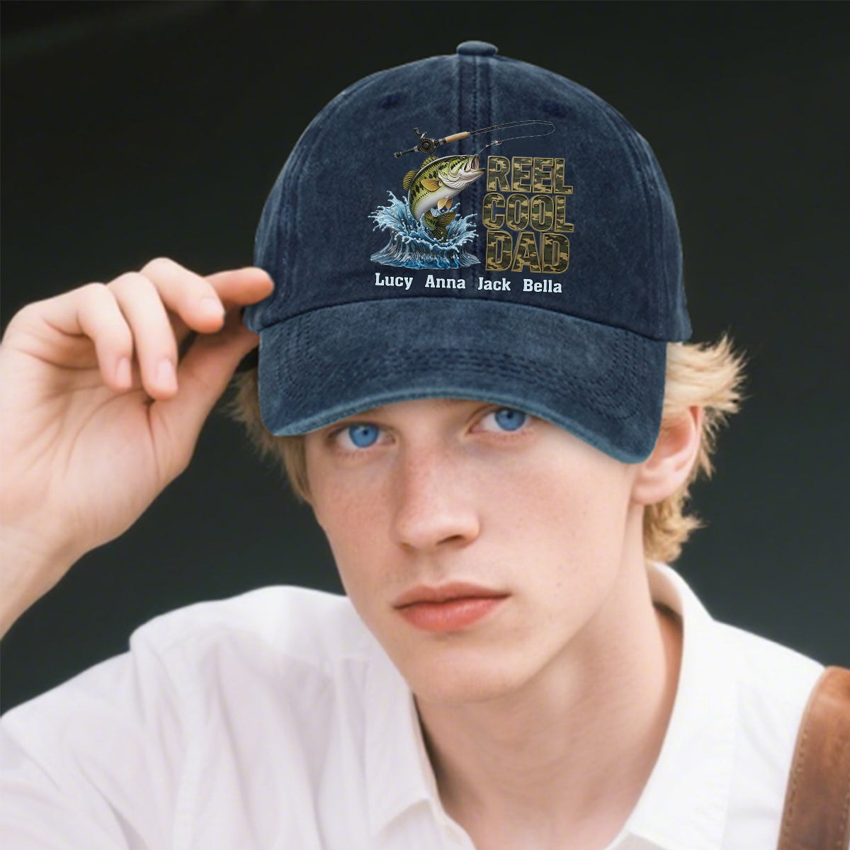 Reel Cool Dad - Personalized Fishing Washed Denim Cap