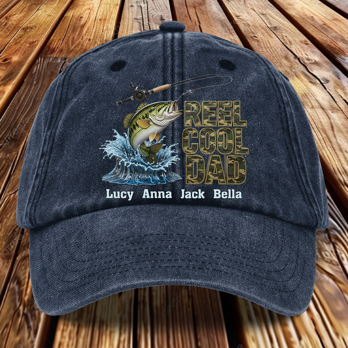 Reel Cool Dad - Personalized Fishing Washed Denim Cap