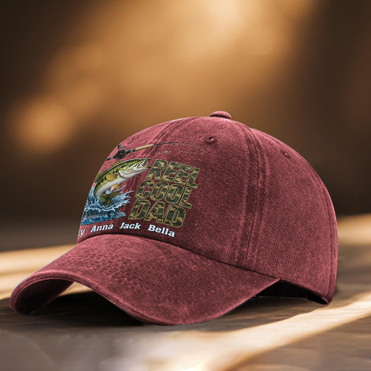 Reel Cool Dad - Personalized Fishing Washed Denim Cap