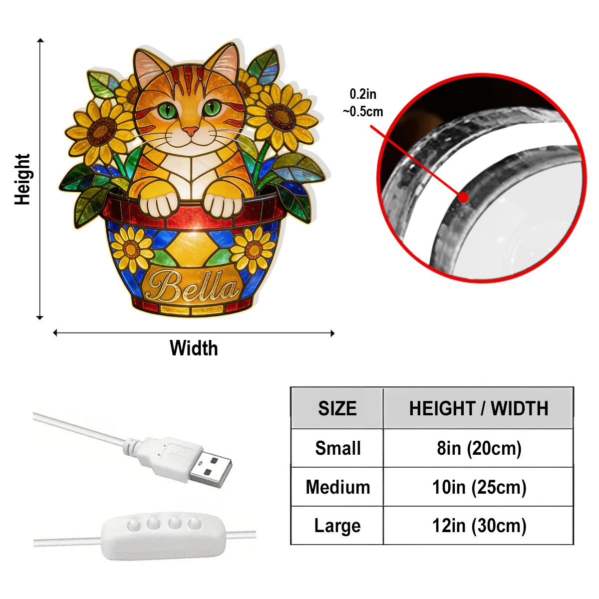 Cute Pets And Flowers - Personalized Cat Acrylic LED Night Light