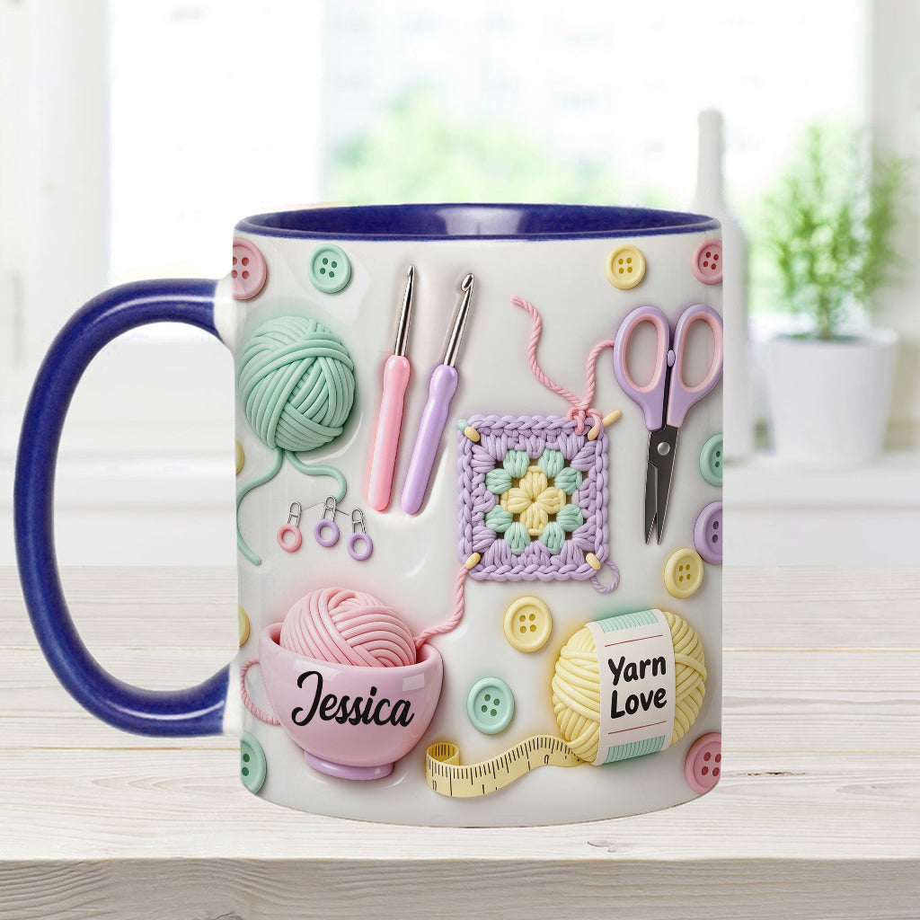 J'adore le crochet - Mug et sous-verre personnalisés avec motif crochet