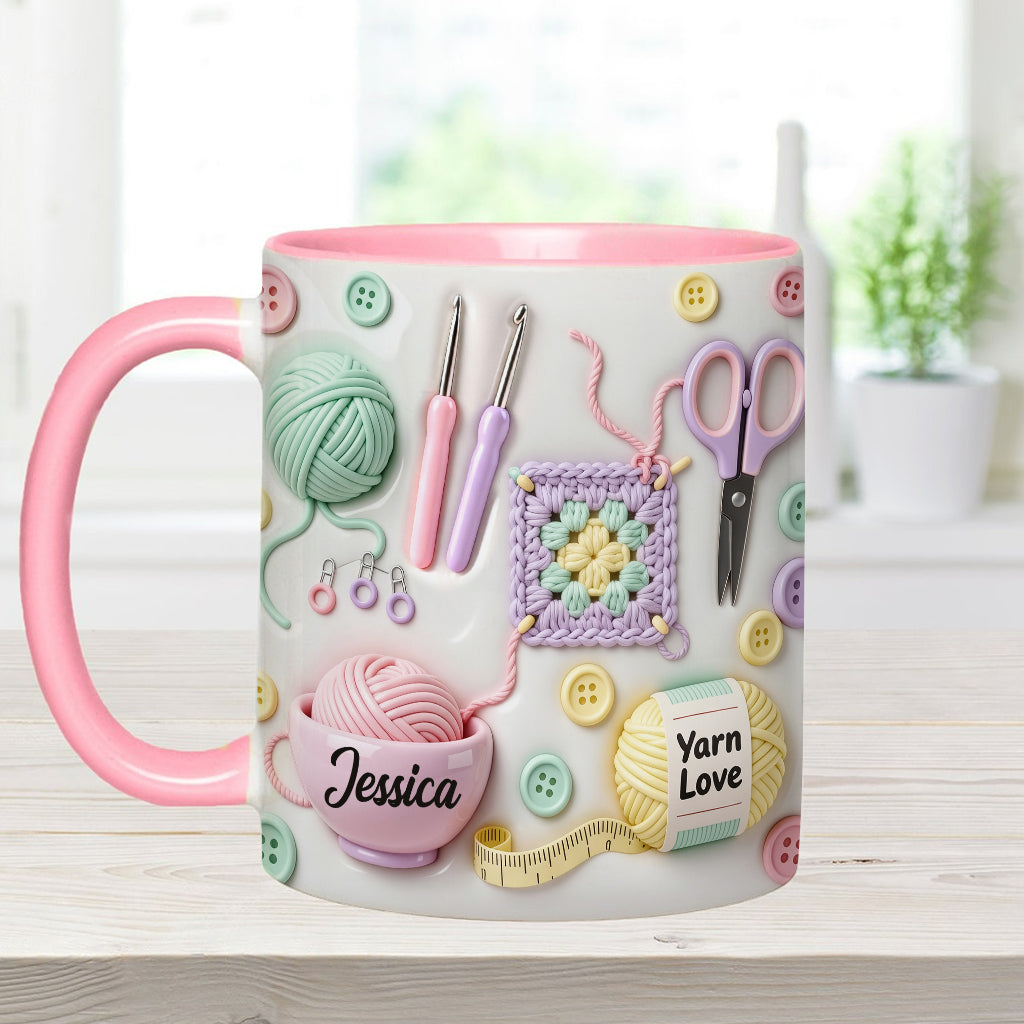 J'adore le crochet - Mug et sous-verre personnalisés avec motif crochet