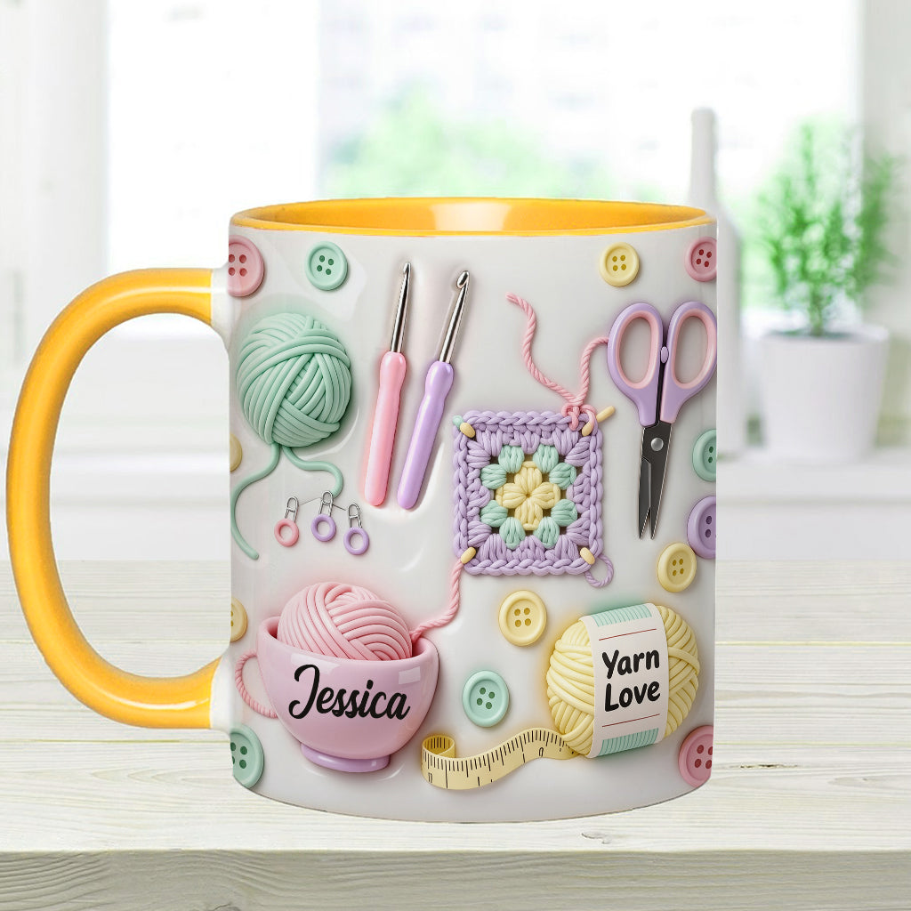 J'adore le crochet - Mug et sous-verre personnalisés avec motif crochet