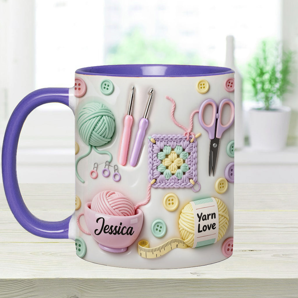 J'adore le crochet - Mug et sous-verre personnalisés avec motif crochet