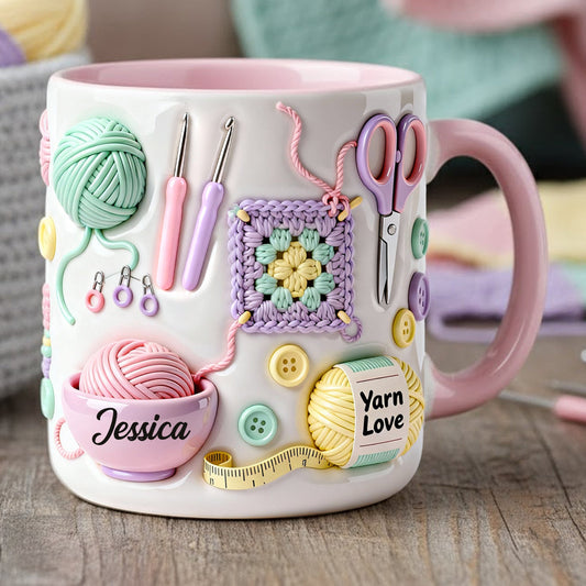 J'adore le crochet - Mug et sous-verre personnalisés avec motif crochet
