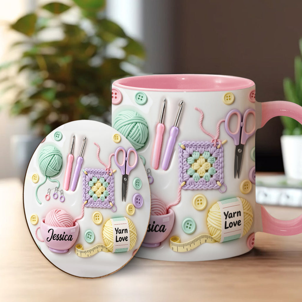 J'adore le crochet - Mug et sous-verre personnalisés avec motif crochet