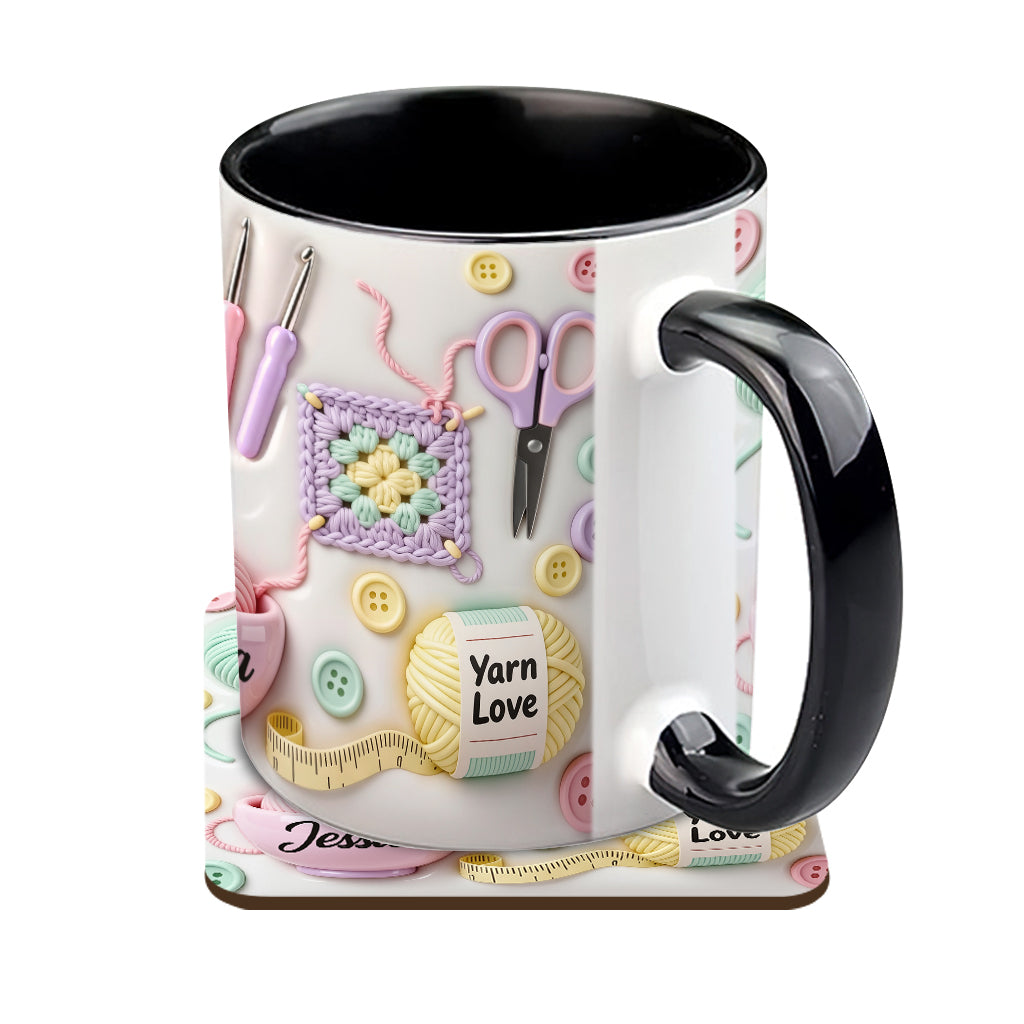 J'adore le crochet - Mug et sous-verre personnalisés avec motif crochet