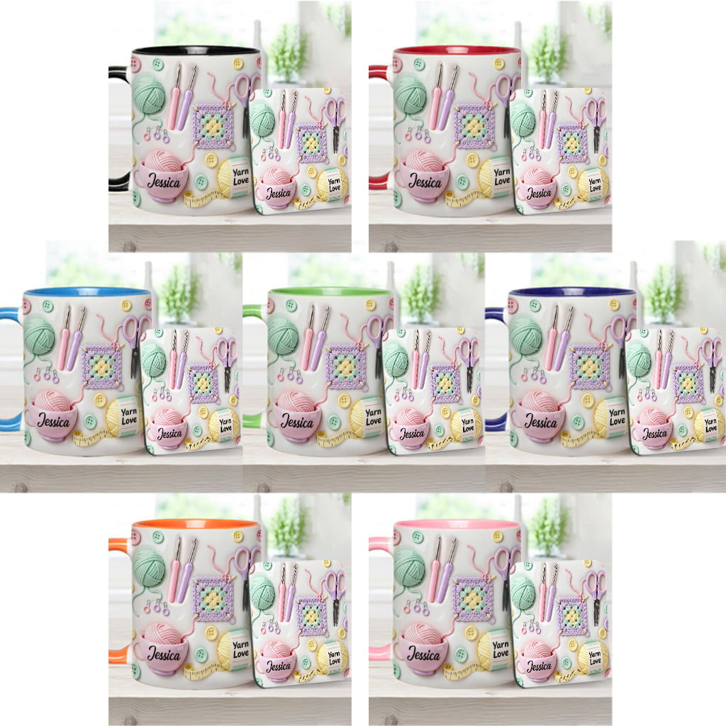 J'adore le crochet - Mug et sous-verre personnalisés avec motif crochet