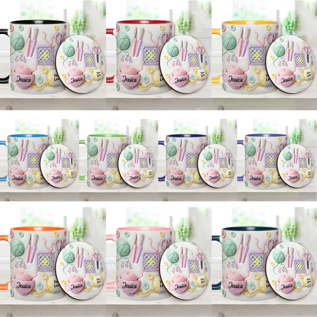 J'adore le crochet - Mug et sous-verre personnalisés avec motif crochet