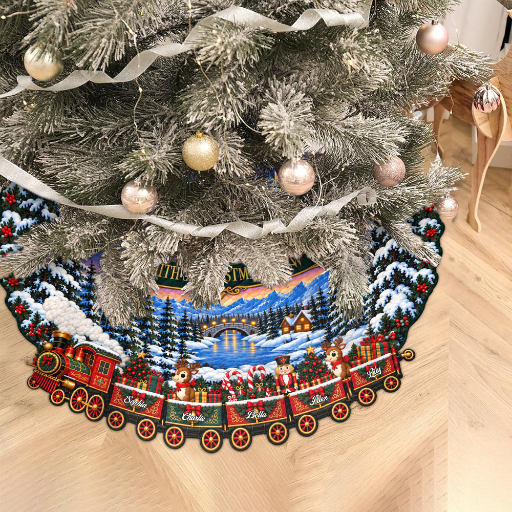 Cadeau de Famille Train de Noël - Jupe de Sapin Personnalisée en Forme de Famille