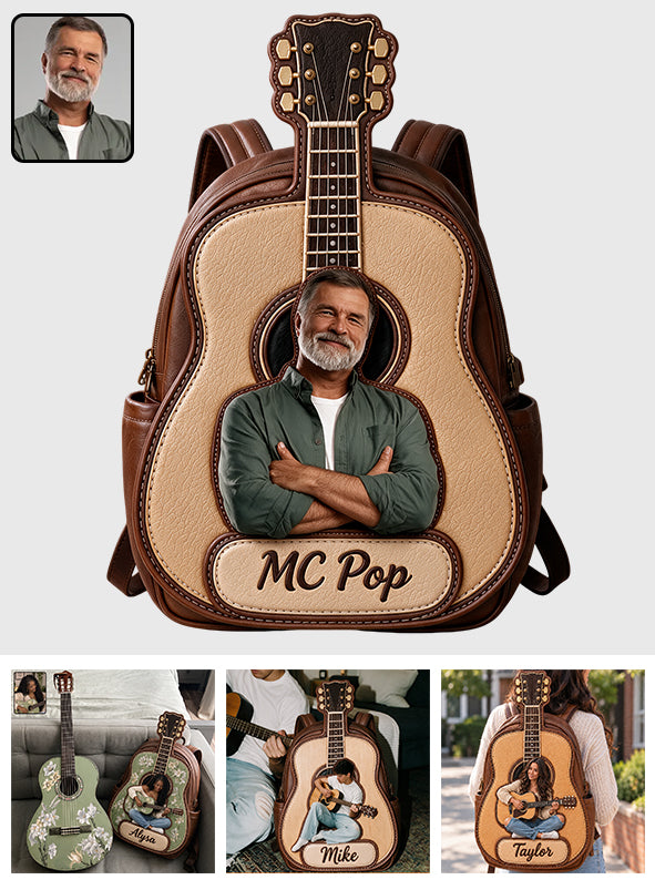 Custom From Any Photo - Personalized Guitar Changeable Leather Patch Backpack