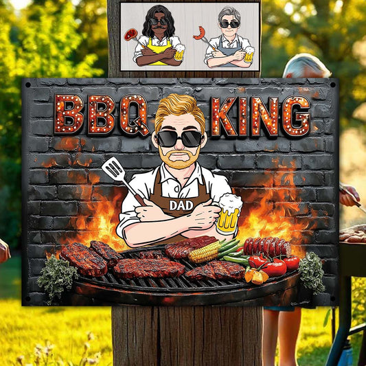 Roi du barbecue, cadeau pour papa, mari... - Plaque métallique rectangulaire personnalisée pour père