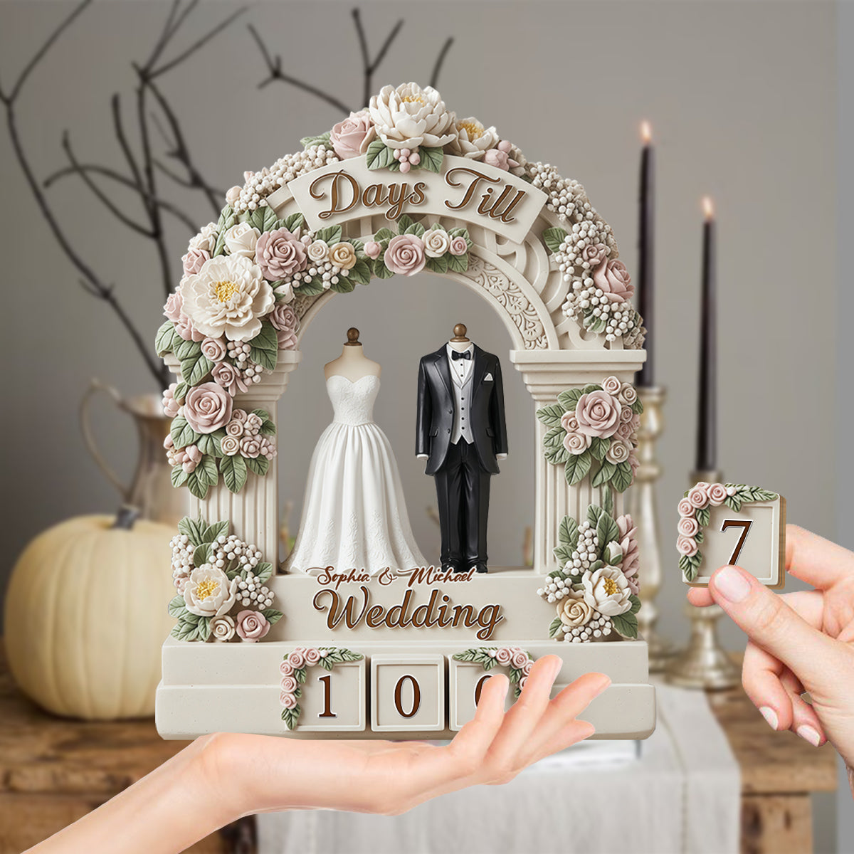 Compte à rebours de mariage - Plaque interchangeable personnalisée pour le couple