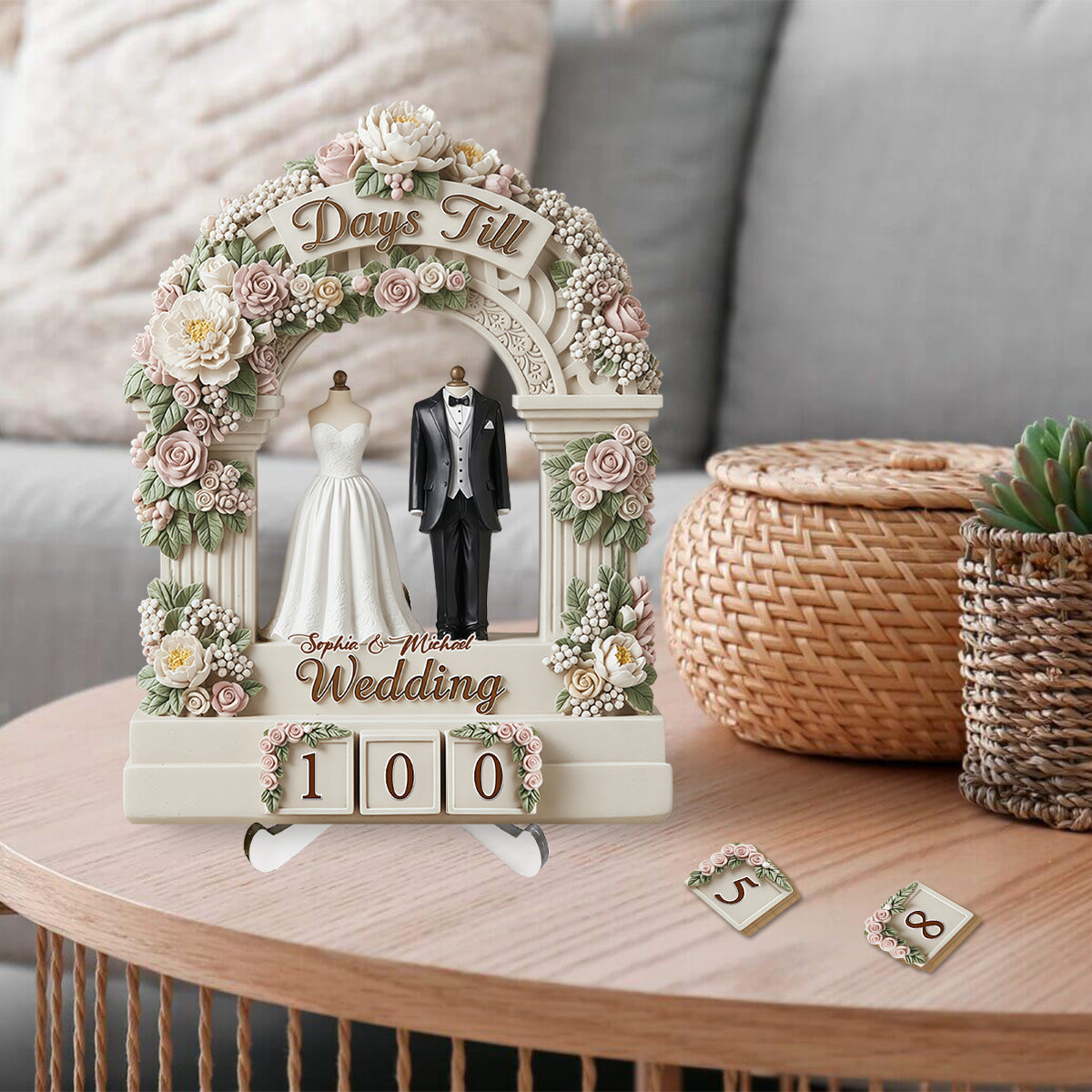 Compte à rebours de mariage - Plaque interchangeable personnalisée pour le couple