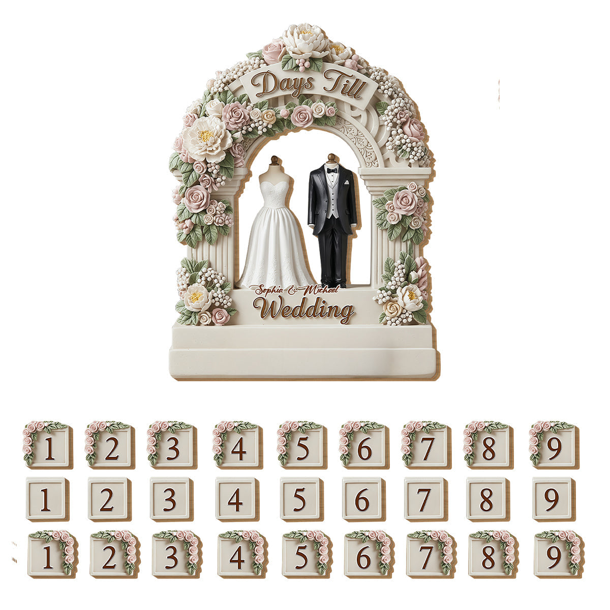 Compte à rebours de mariage - Plaque interchangeable personnalisée pour le couple