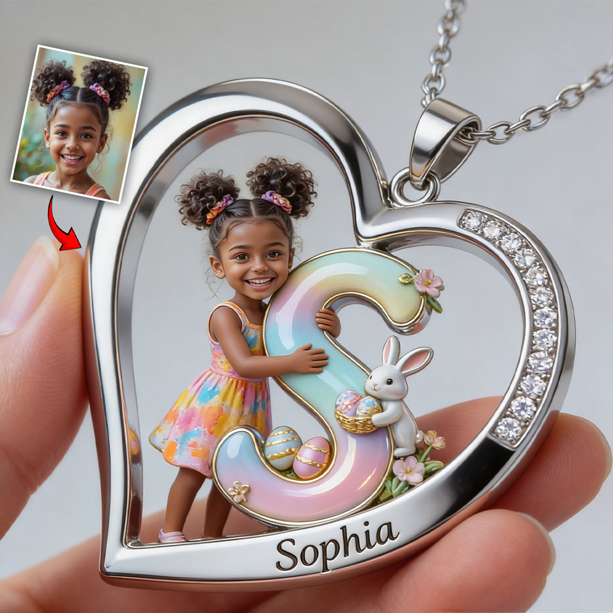 Custom Any Photo Best Easter Gift - Personalized Kid Shaped Metal Pendant Necklace