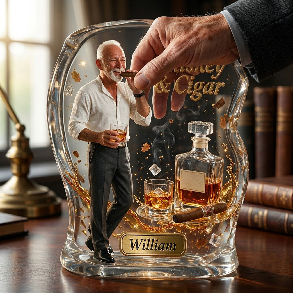 Toute Photo, Whisky & Cigare - Plaque Acrylique Personnalisée en Forme de Whisky