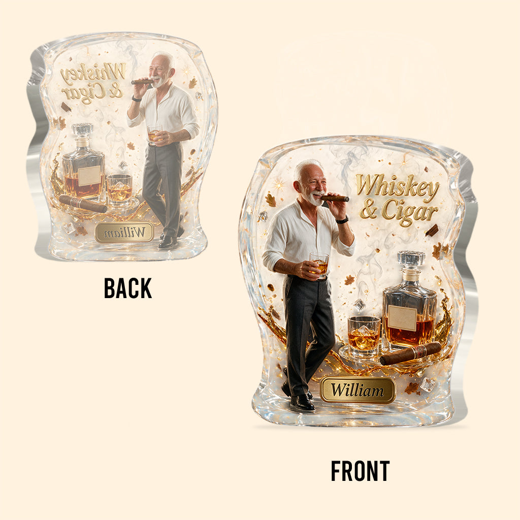 Toute Photo, Whisky & Cigare - Plaque Acrylique Personnalisée en Forme de Whisky