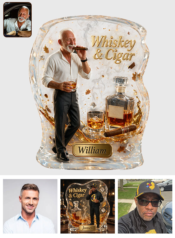 Toute Photo, Whisky & Cigare - Plaque Acrylique Personnalisée en Forme de Whisky